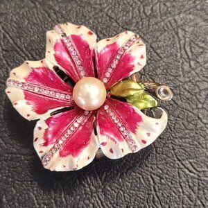 Vintage Floral Trinket Box Bejeweled Rhinestones Pearl